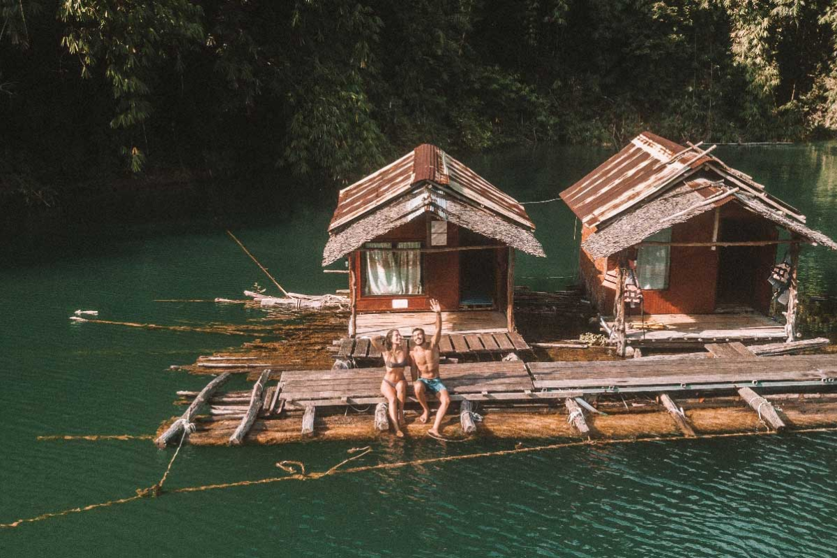 Scenic view of Khao Sok National Park's lake surrounded by lush jungle